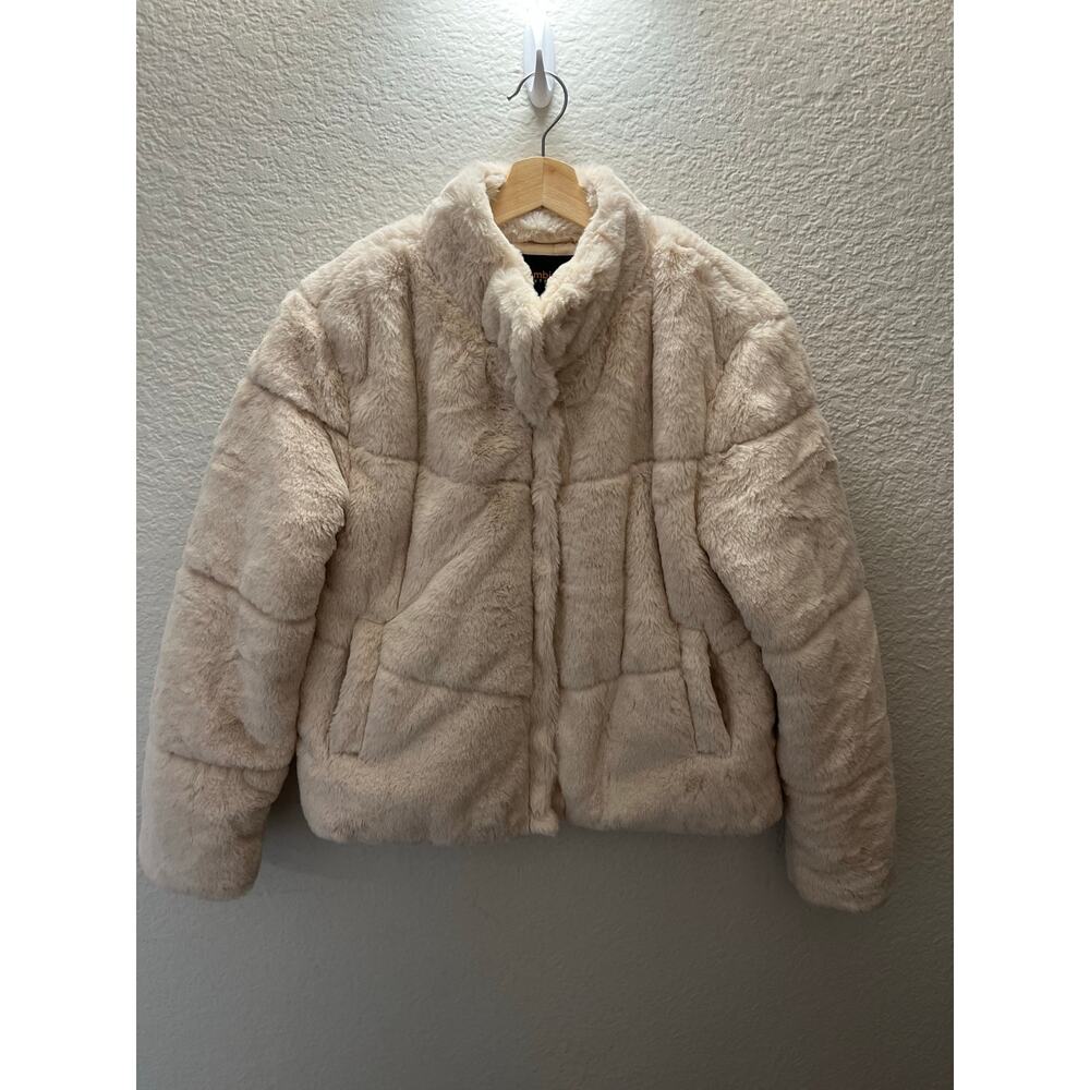 Ambiance Faux Fur Jacket Size L Cream Plush Cozy Fitted Winter Coat Soft Girl - Picture 3 of 7